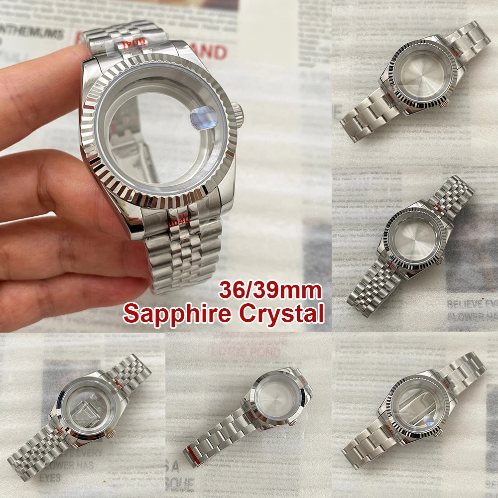 

36mm/39mm Date just Watch Case Sapphire Sapphire Glass Stainless Steel Strap suitableFor NH35/NH36 Movement Watches Accessories