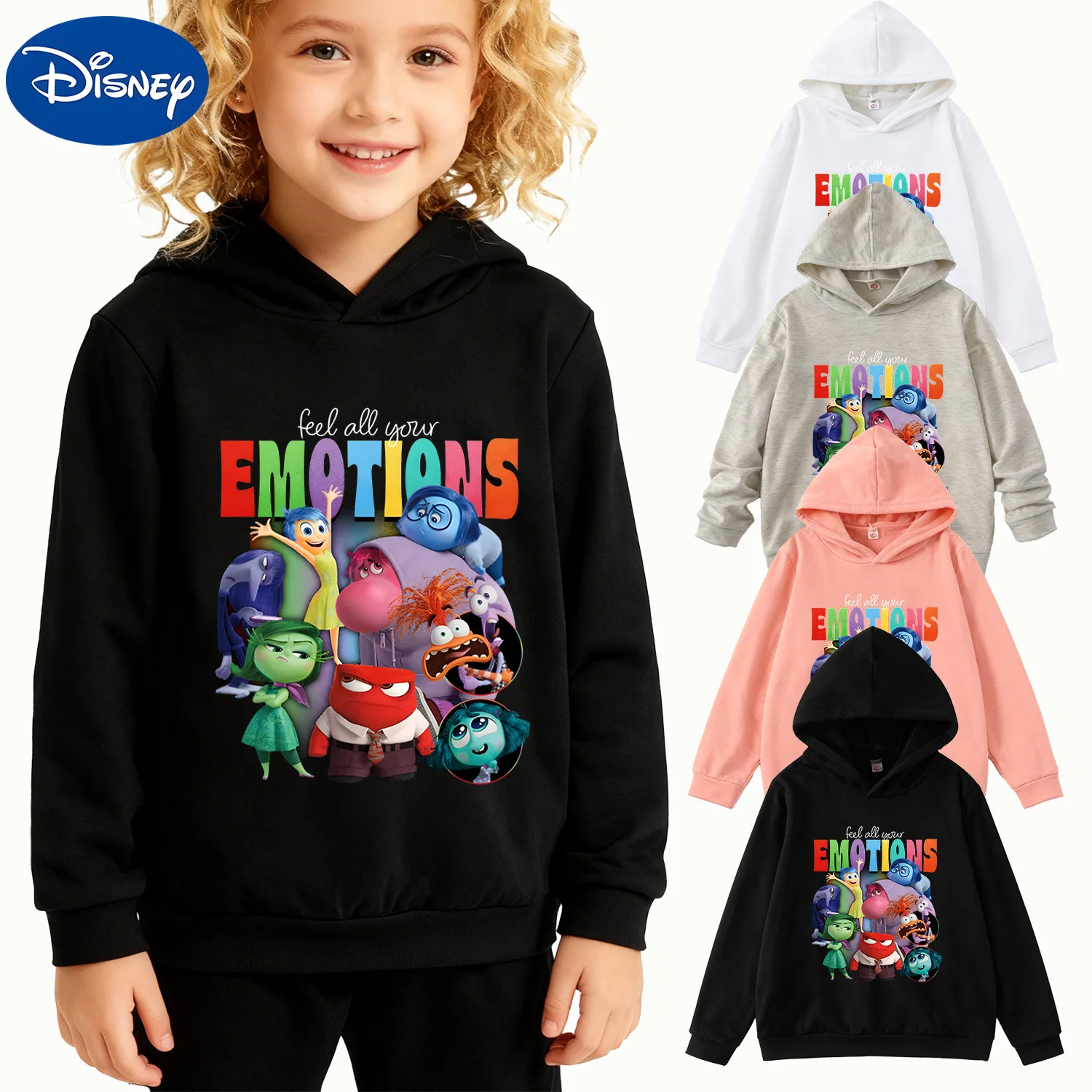 

Детская толстовка с капюшоном Disney Inside Out «Feel All Your Emotions», черный пуловер с длинными рукавами