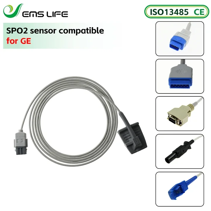 Reusable Hospital Clinic Adult Finger Clip Spo2 Sensor Compatible with GE Brand Silicon Ymodel