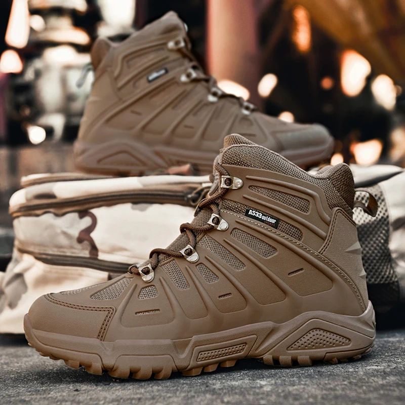 HIKEUP Botas de senderismo cuero impermeables tácticas para hombre - imagen 5