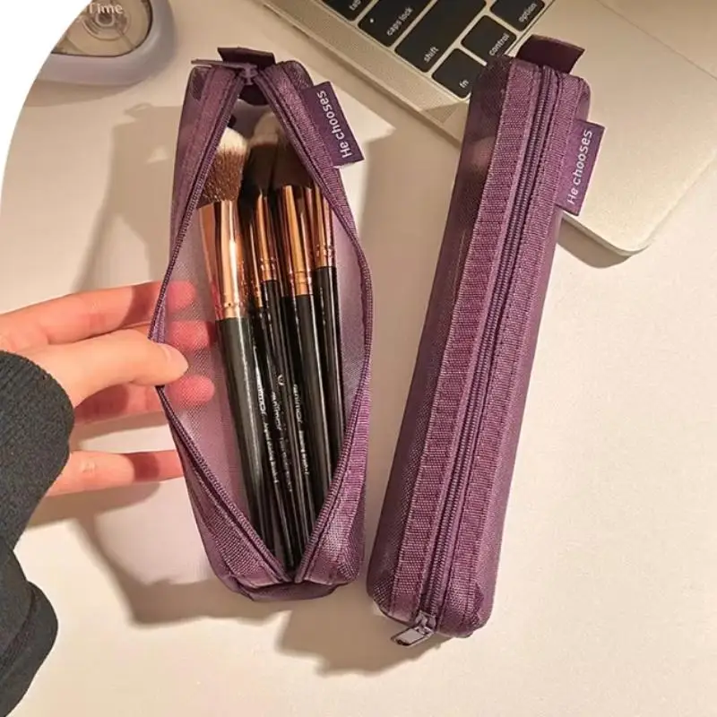منظم فرش مكياج شبكي من النايلون، شفاف ومرئي، سعة كبيرة، محمول لأقلام الحواجب وأحمر الشفاه وتخزين السفر #5