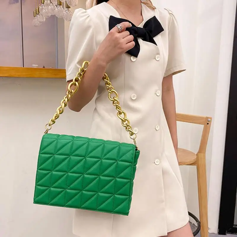 2024 New Women\'s Shoulder Bags High Quality Simple Ladies Rhombic Sewing Square Bag Luxury Female PU Leather Chain Hand Bags