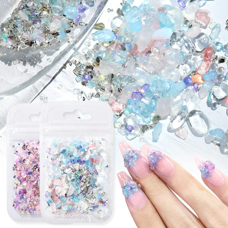 1/bag Aurora Ice Cube Shape Nail Art Shiny Diamond Crystals Rhinestones 3D Strass Charm Glass Manicure Nail Accessories Gem