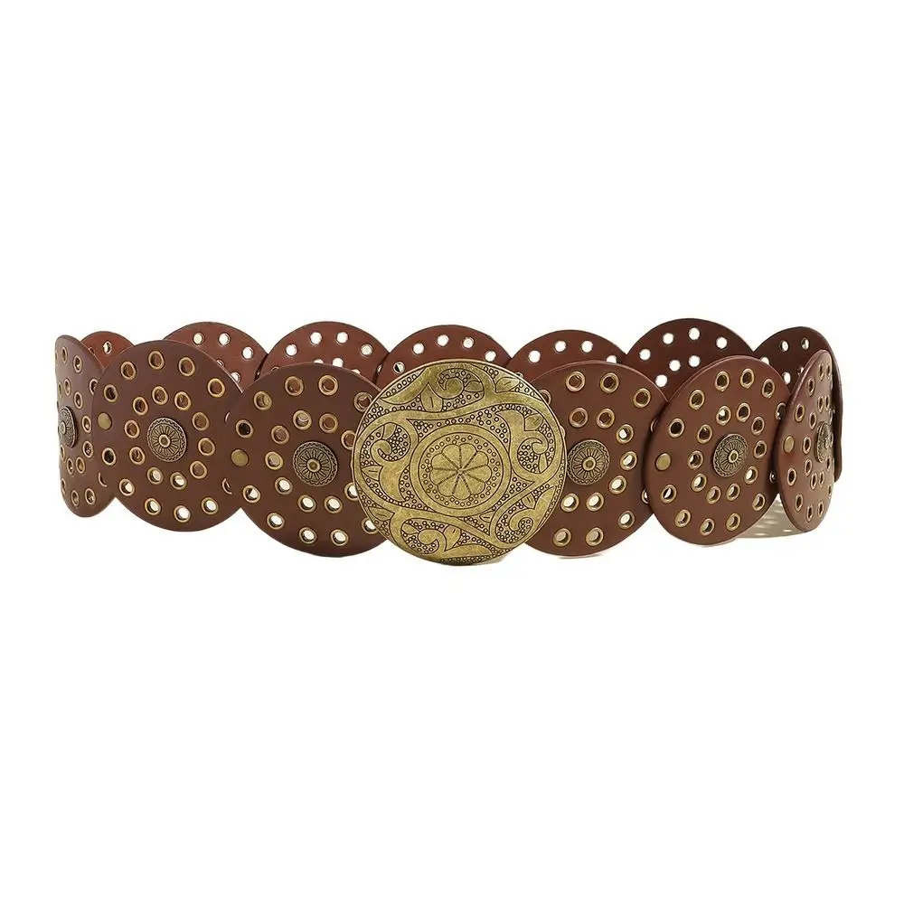 5551 Wide Disc Belt For Women Pu Leather Hollow Out Round Belts Vintage Wide Disc Belt for Women PU Leather Hollow Out Round Belts  main image 4