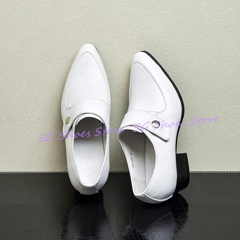 

Wedding Business Dress White Leather Shoes Male High Heel Casual Loafers Fashion Pointed Toe Chunky Heel Derby Shoes for Men