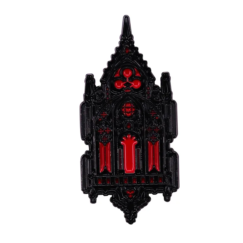 Gothic style church brooch mysterious architectural emblem