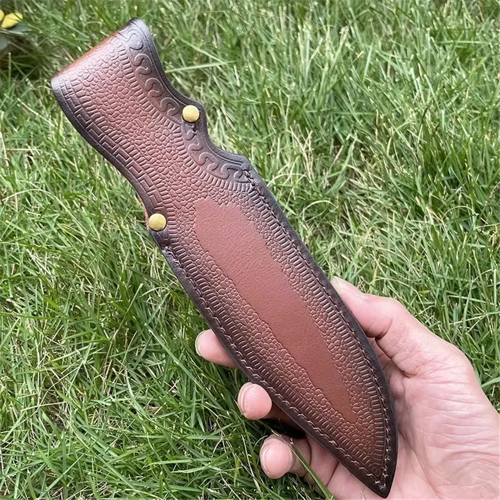 Universal 24CM Straight Knife Fixed Blade Holder Two Layers Cowhide Embossed Scabbard Knife Cover for Hunting Knife Holsters