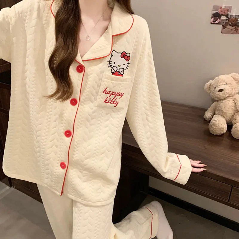 Sanrio Kawaii Hello Kitty Anime Mädchen japanische Frühling Herbst süße Strickjacke lange Ärmel Home Pyjamas Mode Y2K neuen Stil