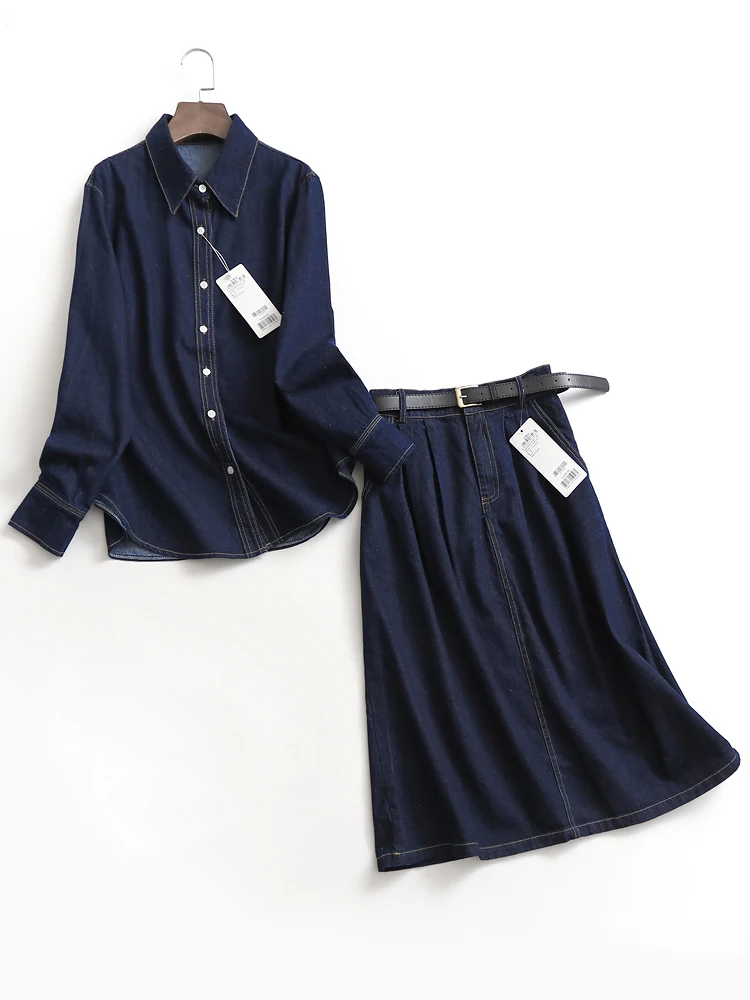 

G993 Pure Color Loose Fit Long Sleeve Button up Collar Commute Friendly Korean Style Women's Denim Shirt Spring 2023
