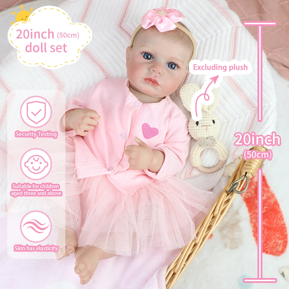

50CM Reborn Baby Princess Girl Doll LouLou Awake Lifelike Soft Silicone Vinyl Body Washable Ideal Christmas Gift for Kids