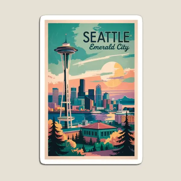 Seattle Washington Skyline Travel Art Vi imán colorido refrigerador niños soporte para bebé juguete magnético para organizador de nevera divertido