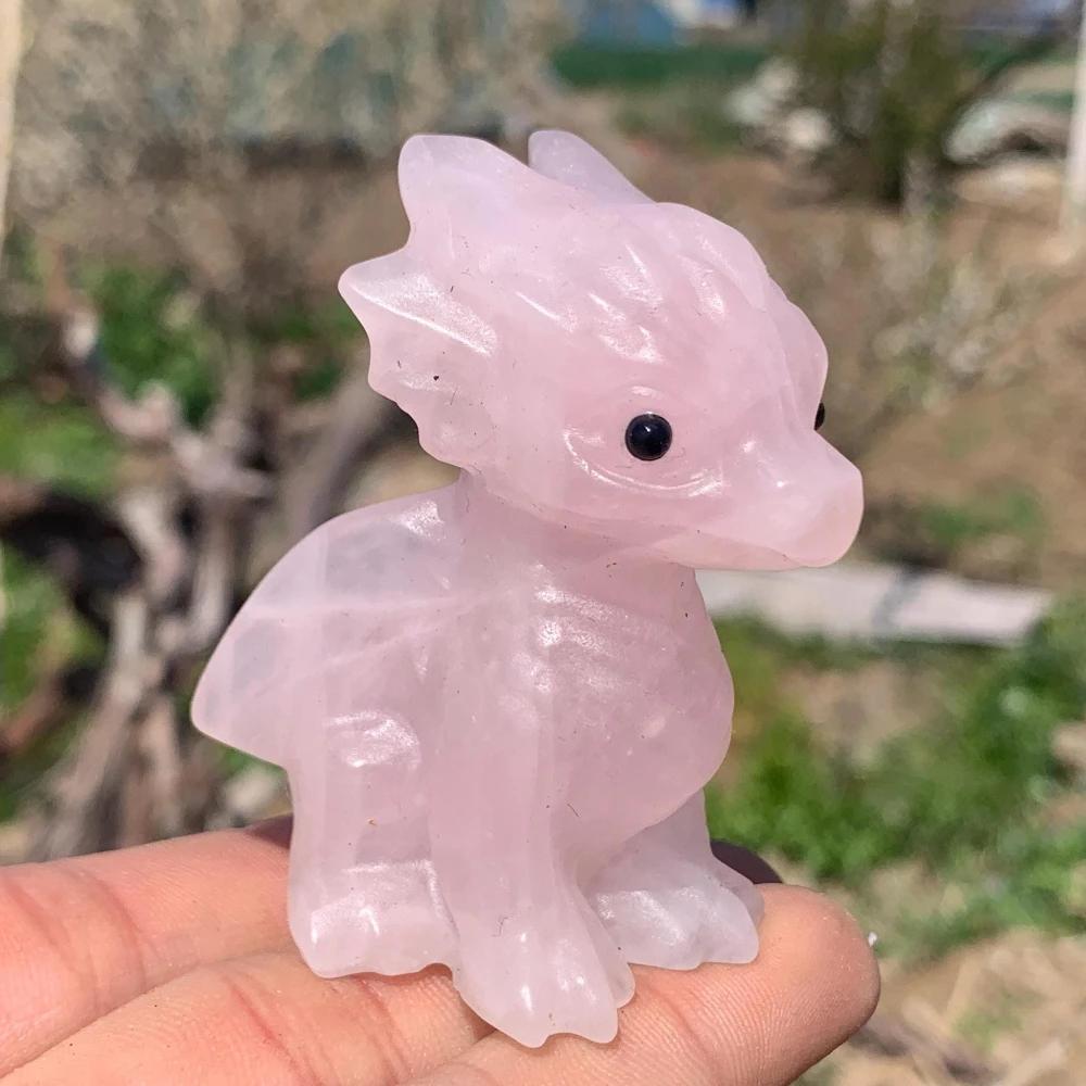 Natural Rose Quartz Dragon Figurine Hand-Carved Animal Sculpture Crystal Craft Home Ornament Desktop Decoration Collectible Gift