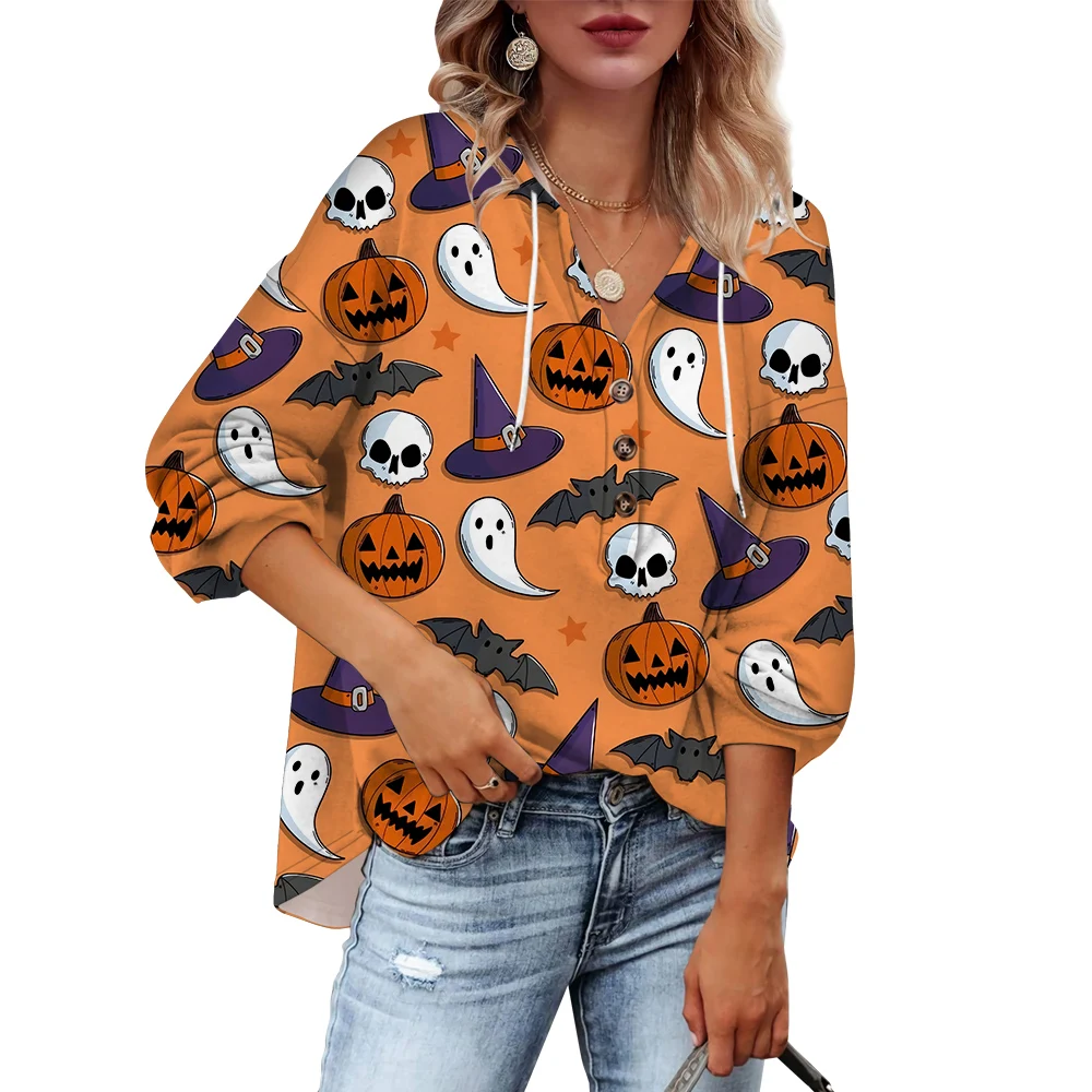 CLOOCL Hoodie Streetwear for Women Deciduous Hazelnut Print Pullover Button Hoodie Fall Winter New Rope Button Sweatshirt