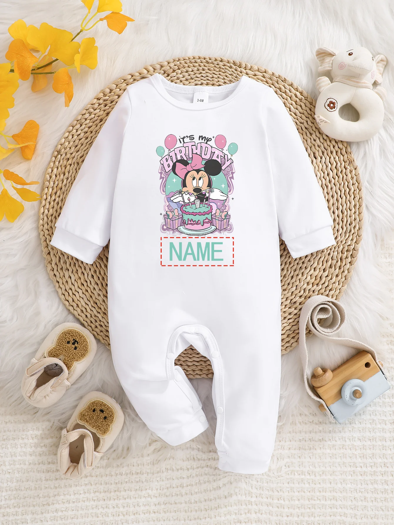 

Официально лицензированный детский комбинезон Disney с длинными рукавами и Микки Маусом, с возможностью нанесения имени, из мягкой ткани для легкого ухода