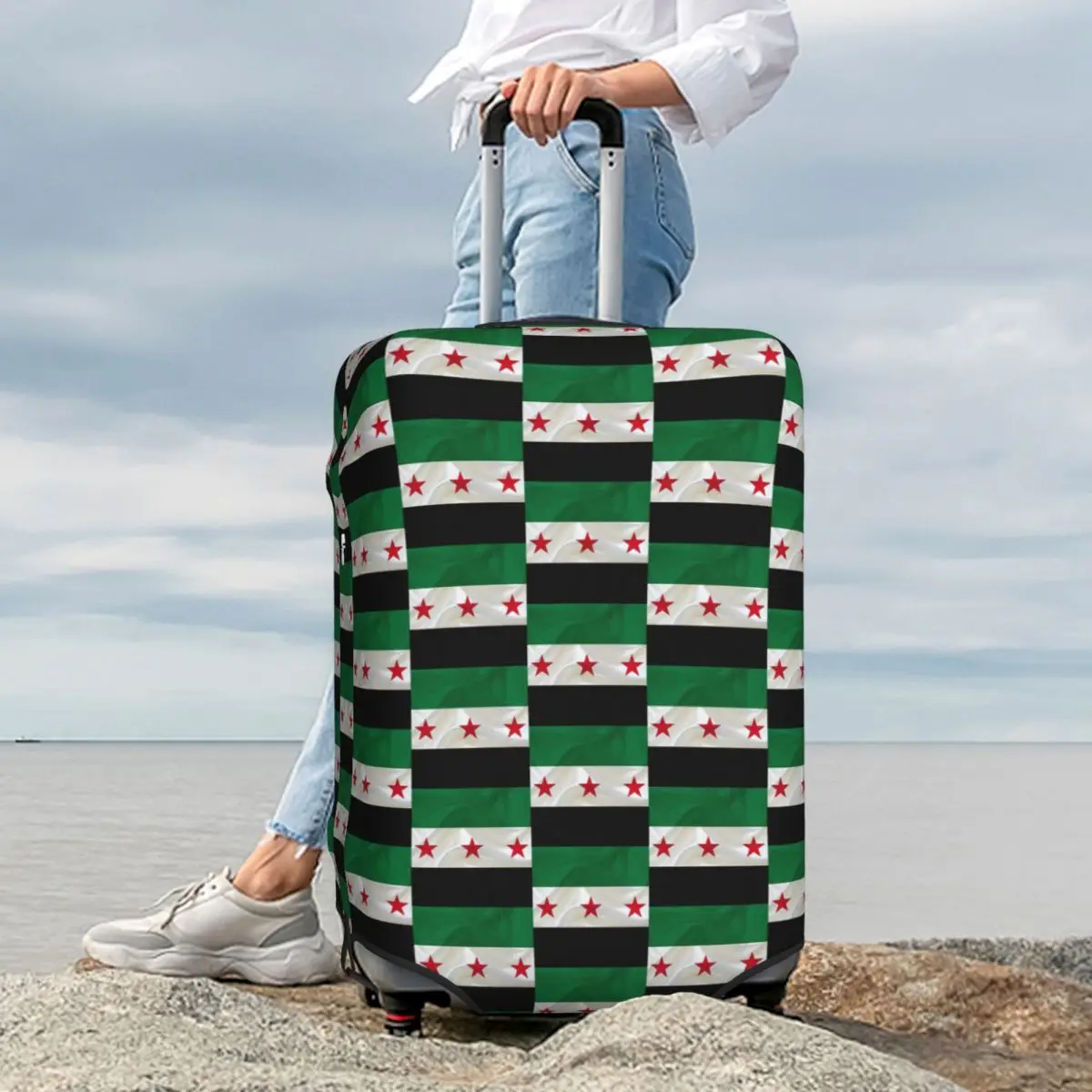 

Syria Independence Flag (2) Suitcase Cover Protection Elastic Trip Luggage Protector Covers for 18-32 Inch