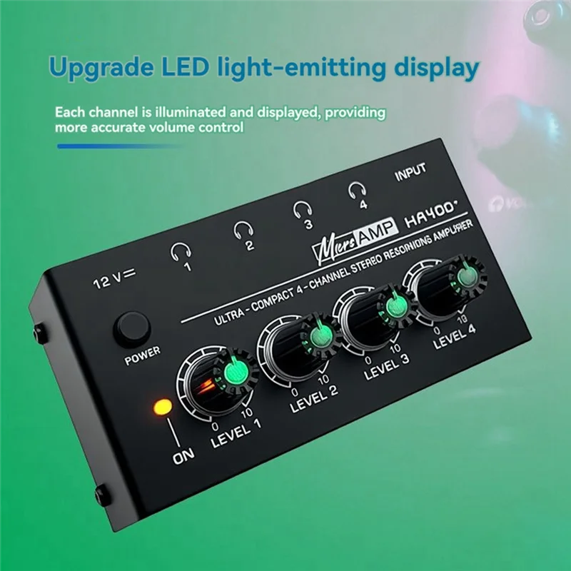 

AA60-HA400+ Усилитель для наушников 4-канальный мини-стереоусилитель для наушников Ультракомпактный аудио с адаптером питания