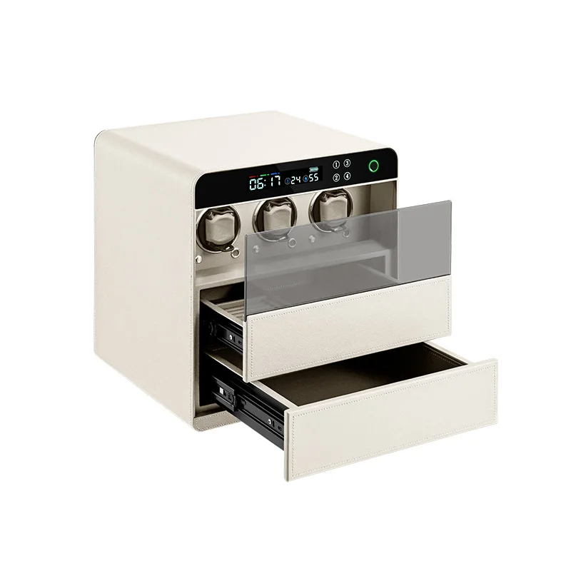 

High End Full Microfiber Leather Handmade Fingerprint Automatic Watch Winder Box with Storage Cabinet