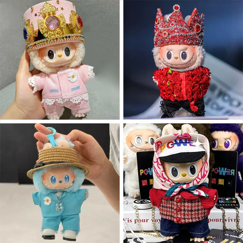 

17 см Labubu V1v2v3, кулон, кукольная одежда, звездный стиль, синий/черный костюм, комплект со шляпой, модный наряд для мальчика, одежда «сделай сам», аксессуары, подарки
