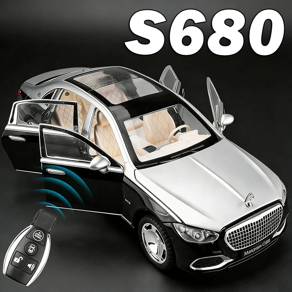 

1:24 S680 VS680 Miniature Models Toys Alloy Diecast Front Wheel Steering Automatic Door Sound Light Vehices Collection Ornaments