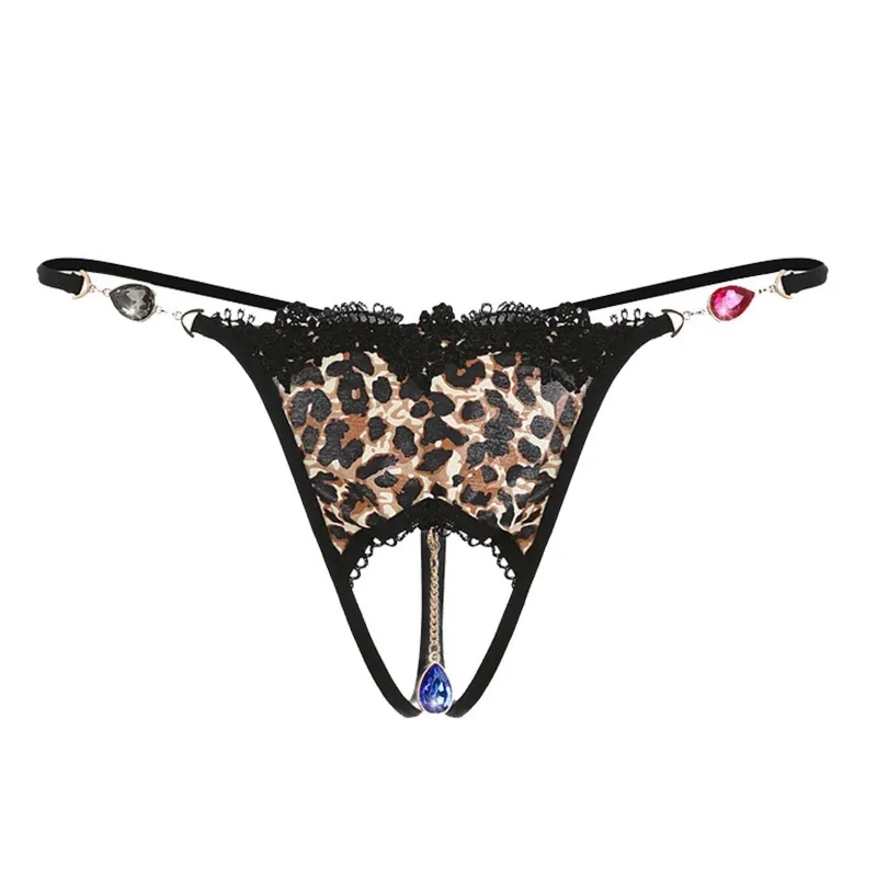 Embroidery Women\'s Panties Sexy Diamond Leopard Erotic Underwear Hollow Sexy Lingerie Ladies Underpants Crotchless Thongs Briefs