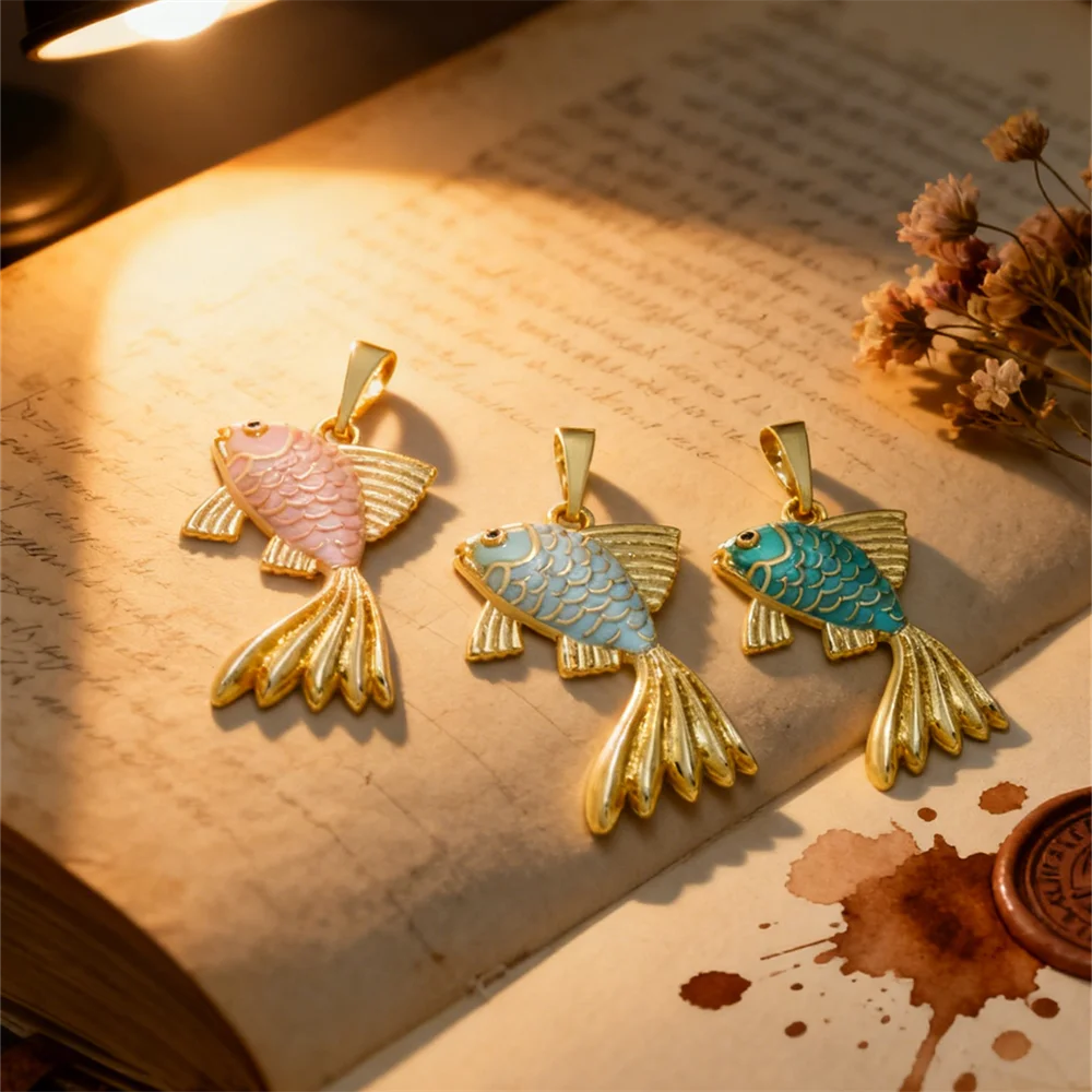 3Pcs Pendants Brass Enamel Koi Fish Charms for DIY Jewelry Necklace Bracelet Making Fashion Daily Wear Accessories for Men Women view 5