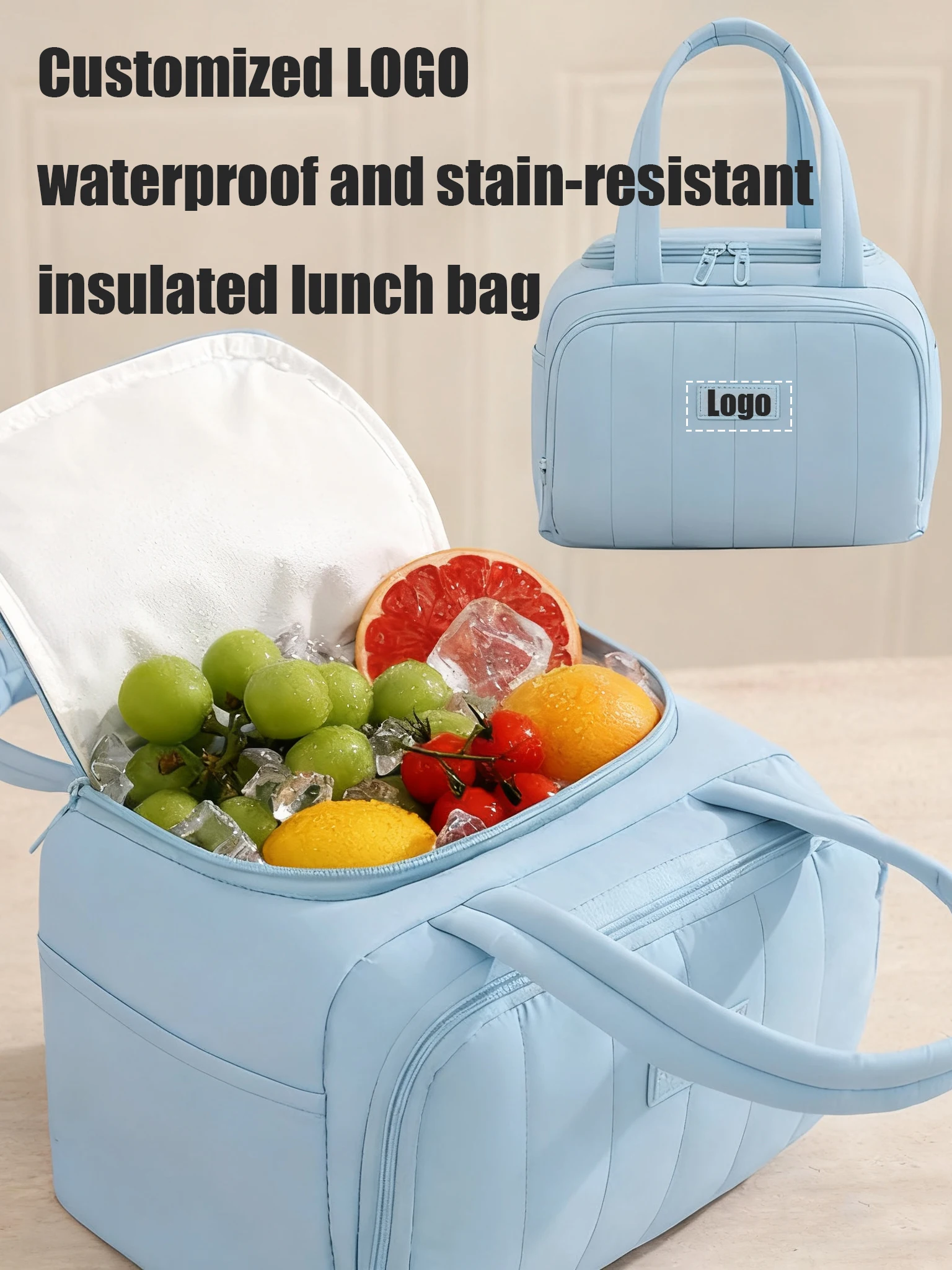 

Personalized Logo Waterproof Insulated Lunch Bag Large Capacity Leakproof Stain Resistant Tote for Work School Picnics Christmas