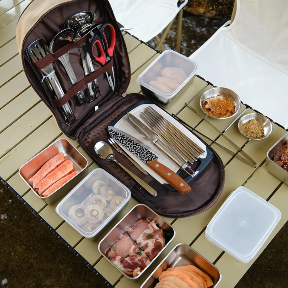 Outdoor Camping Kitchenware Storage Bag Portable Tableware Organizer Hand‑held Travel Cookware Pouch （Tableware Not Included）