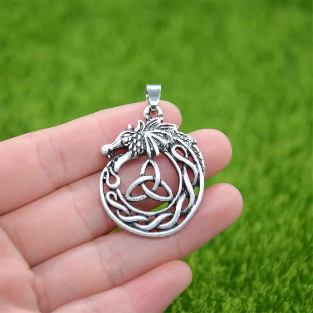 Viking Dragon Ouroboros Gothic Accessories Pendant Hollow Trinity Symbol Vintage Necklace For Women Men