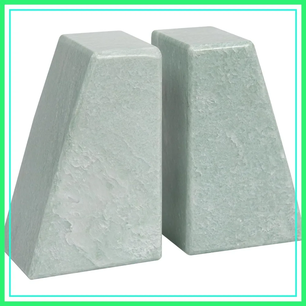 

Luxury Marble Bookends for Shelves, 11LB Heavy Duty Stone Bookends Decorative, Light Green Triangular Set of 2