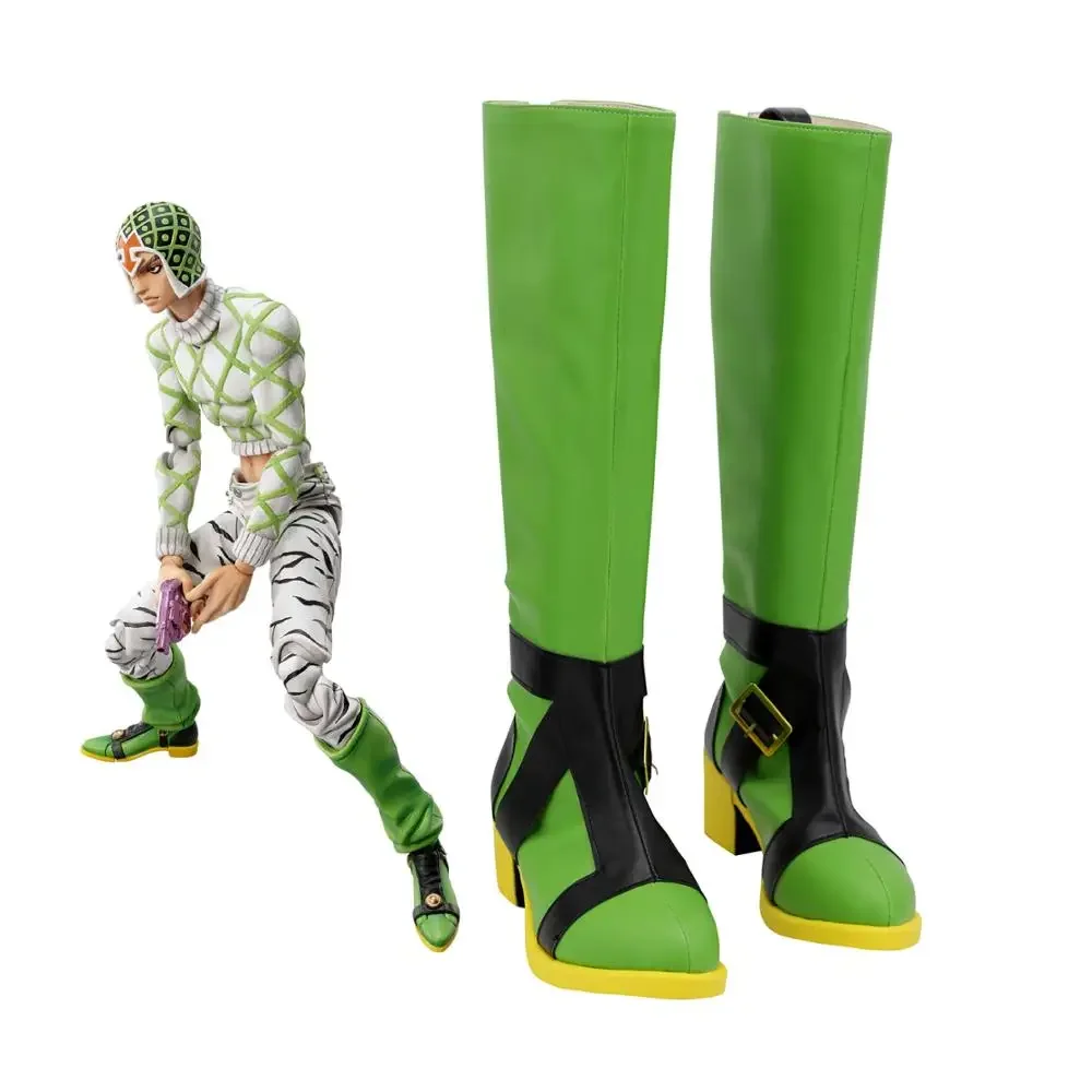 

JoJo's Bizarre Adventure Guido Mista Cosplay Boots Green Leather Shoes Custom Made Any Size