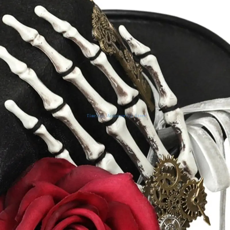 قبعة 97QE Skull Hand Steam Punk Black Gear Top Hat مع نظارات عيد ميلاد الزفاف