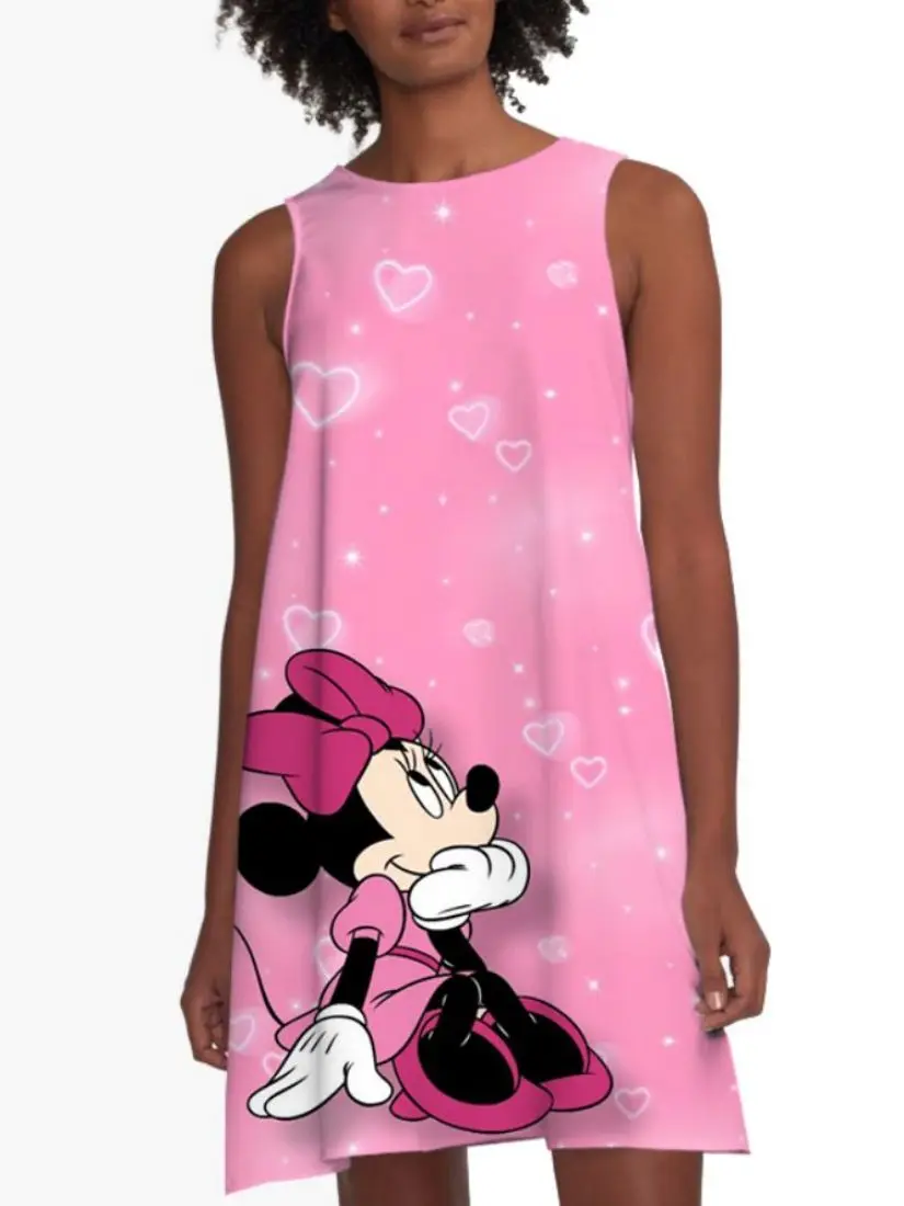 

Mickey Disney Short Dresses for Women 2023 Sleeveless Cool Loose Boho Sexy Top Minnie Mouse Beach Dress Women's Mini Dress Boho