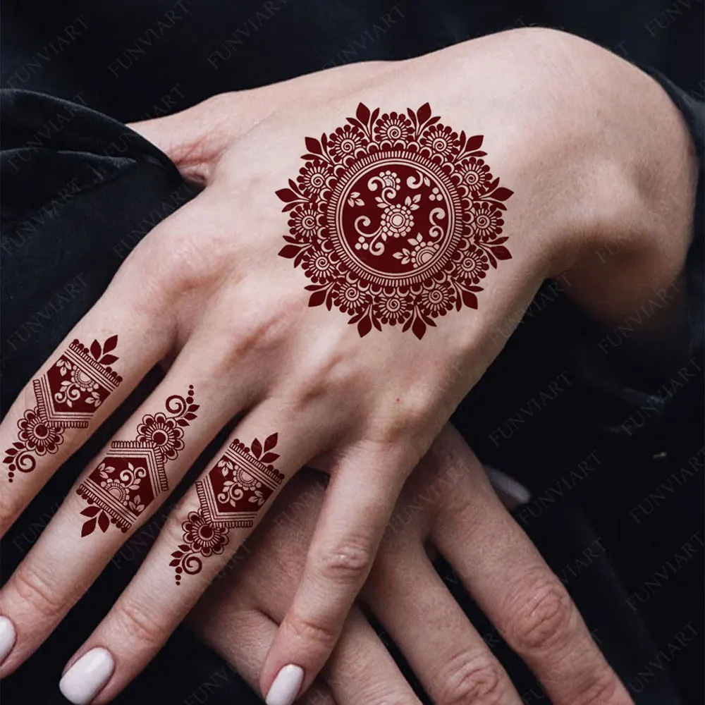 Waterproof Brown Henna Tattoo Stickers for Women Temporary Tattoos  for Hand Flower Fake Tattoo for Wedding Festival Body Art