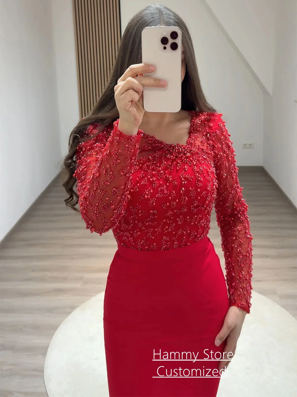Arabic Olive Green Prom Dress Customized Long Sleeves V Neck Beading Pearls Mermaid Evening Gown Formal Dubai Party Dresses