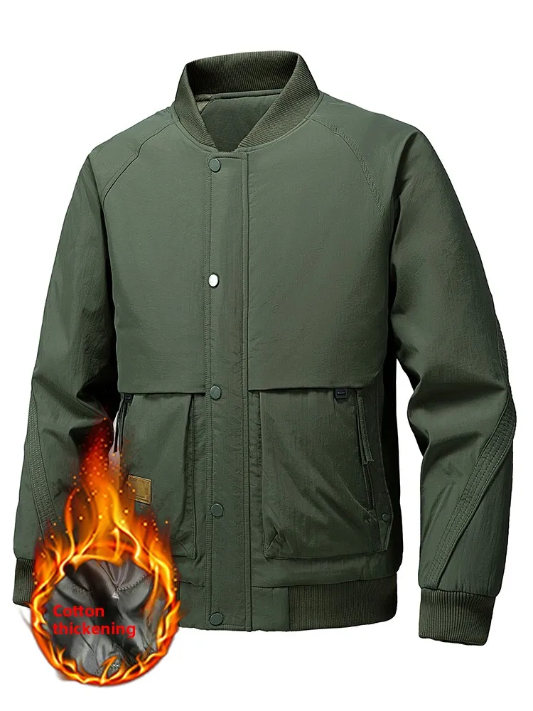 

Зимняя утепленная хлопковая куртка для мужчин: повседневный стиль, теплая верхняя одежда, молодежный фасон, приталенный крой, длинный рукав, на пуговицах