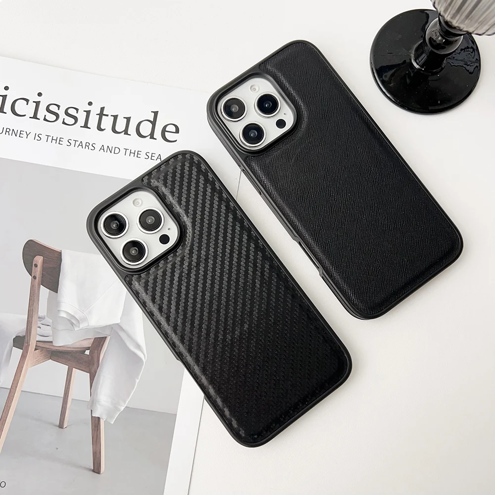 

Роскошный кожаный магнитный чехол из углеродного волокна для iPhone 16, 14, 15, 13 Pro Max, противоударный чехол Capas, может magsafe Charge Funda