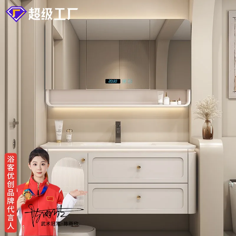 Oak arc protection toilet wash cabinet ceramic integrated basin oak bathroom cabinet combination