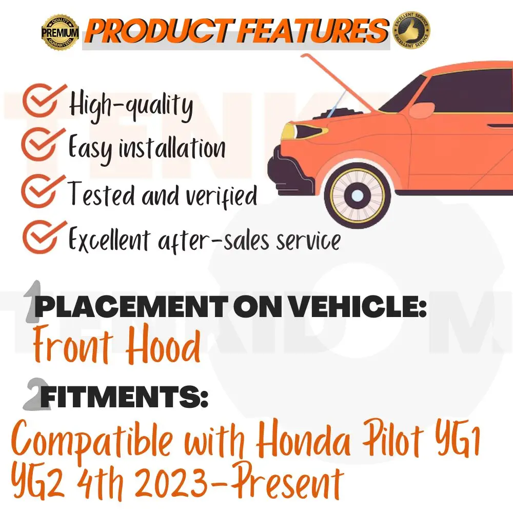Front Hood Struts for Honda Pilot YG1 YG2 4th 2023-Present Shock Lift Supports Bonnet Gas Dampers Springs No-Drill
