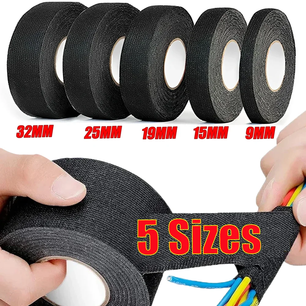 Black Adhesive Cloth Fabric Tape Multi-size Protable Retardant Electrical Repair Car Wiring Harness Strapping Cable Tapes