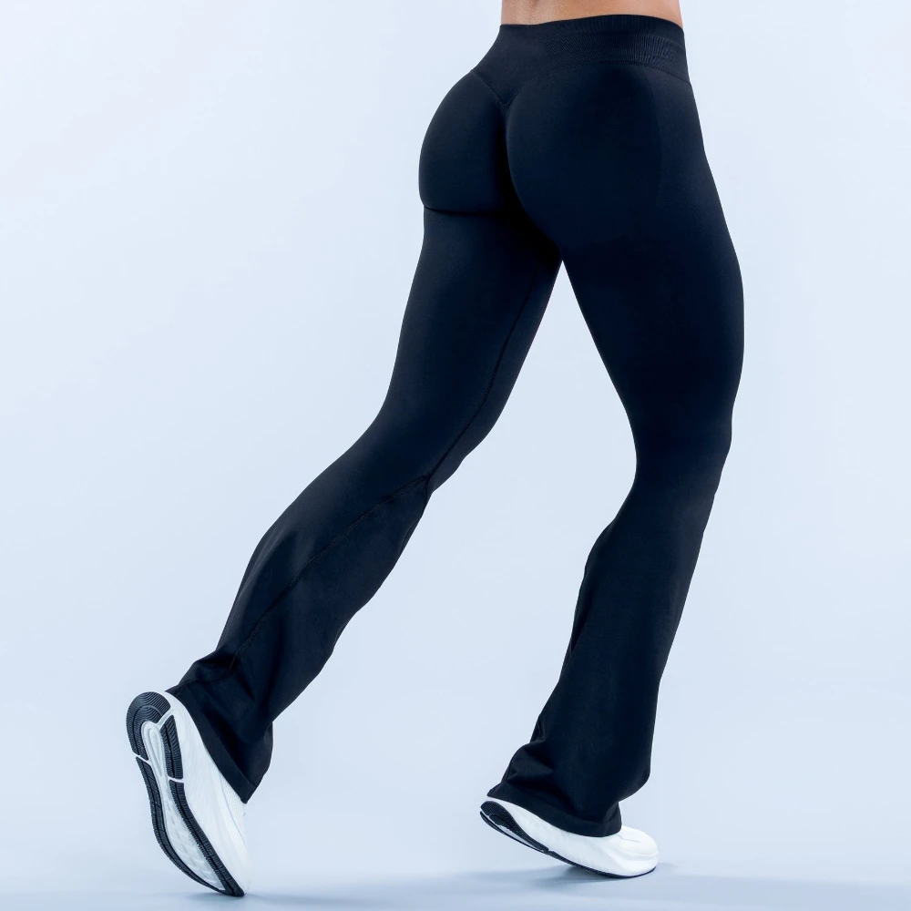 Flares Scrunch Booty Leggings für Damen, Nahtlose Yoga-Hose, Hochgeschnittene Schlaghose, Squat-Proof Sport-Tights, Workout-Hose – Detail 16