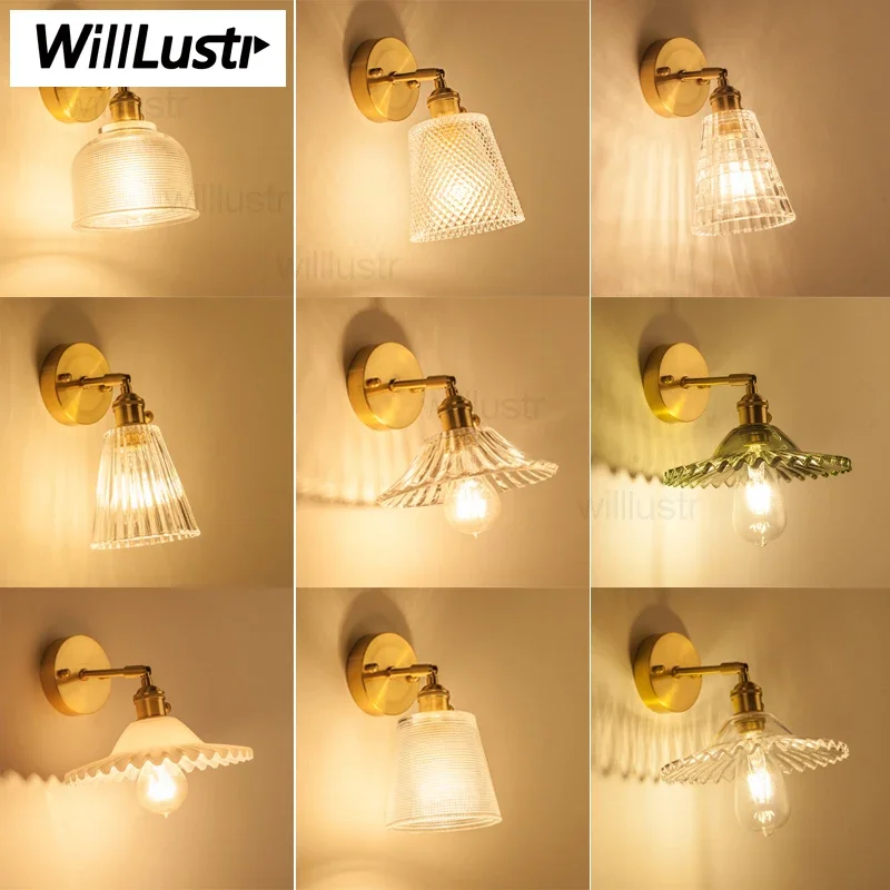 New Pressed Clear Glass Wall Lamp Nordic Crystal Wall Sconce Luxury Brass Base Home Dinning Room Hotel Bar Restaurant Lamp