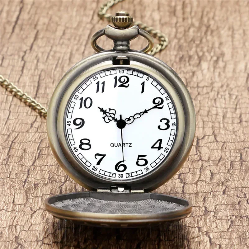 Retro Bronze Car Pattern Full Hunter Necklace Chain Quartz Pocket Watch for Men Women Pendant Fob Watches Vintage Gifts Reloj
