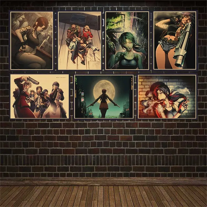 البحيرة السوداء أنيمي المشارك خمر ورق الكرافت جدار الفن اللوحة الزخرفية لشريط المقهى