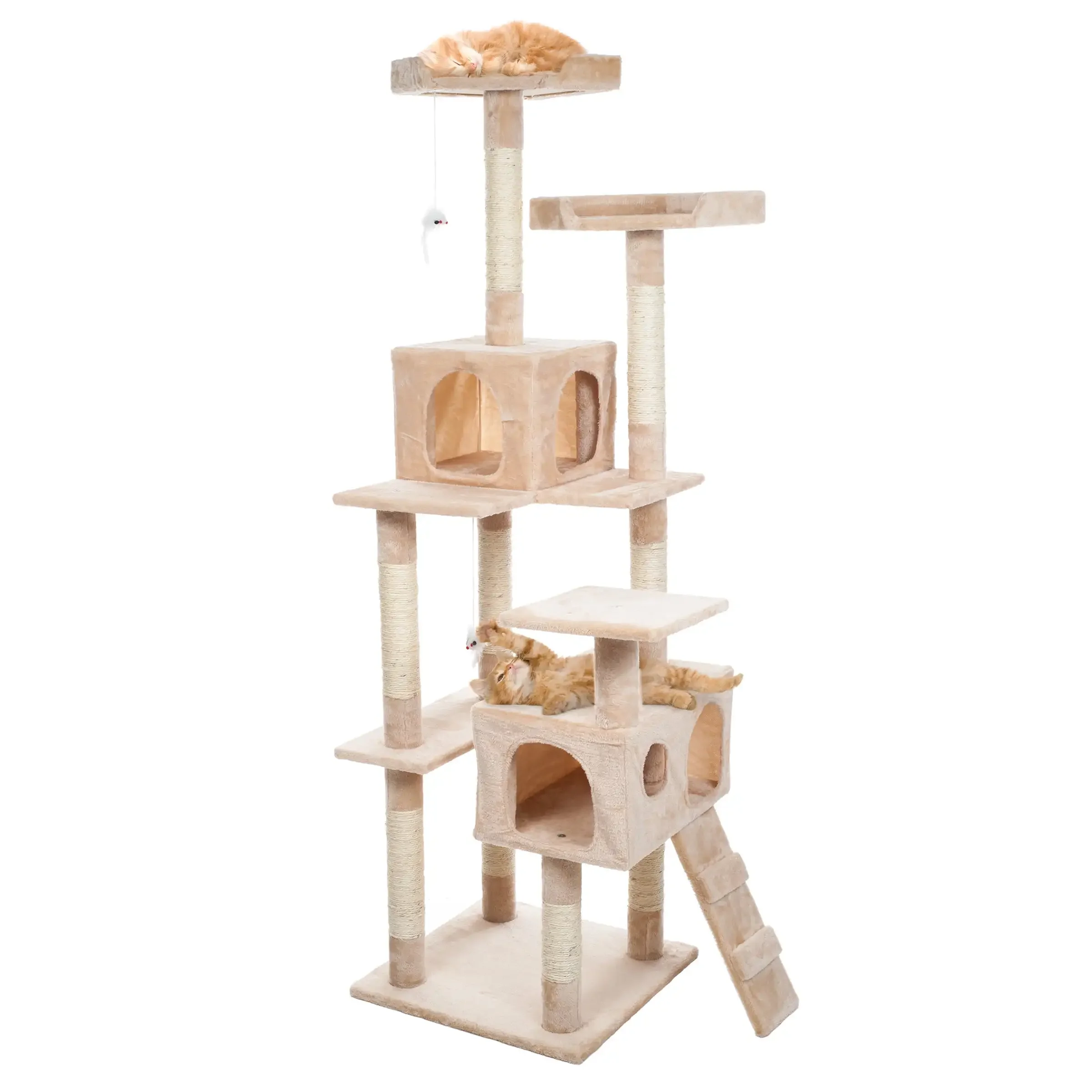 

5.5 Ft Cat Tower - Napping Perches, Condos, Ladder, 9 Sisal Rope Scratching Posts, Hanging Toys – Tree for Indoor s b