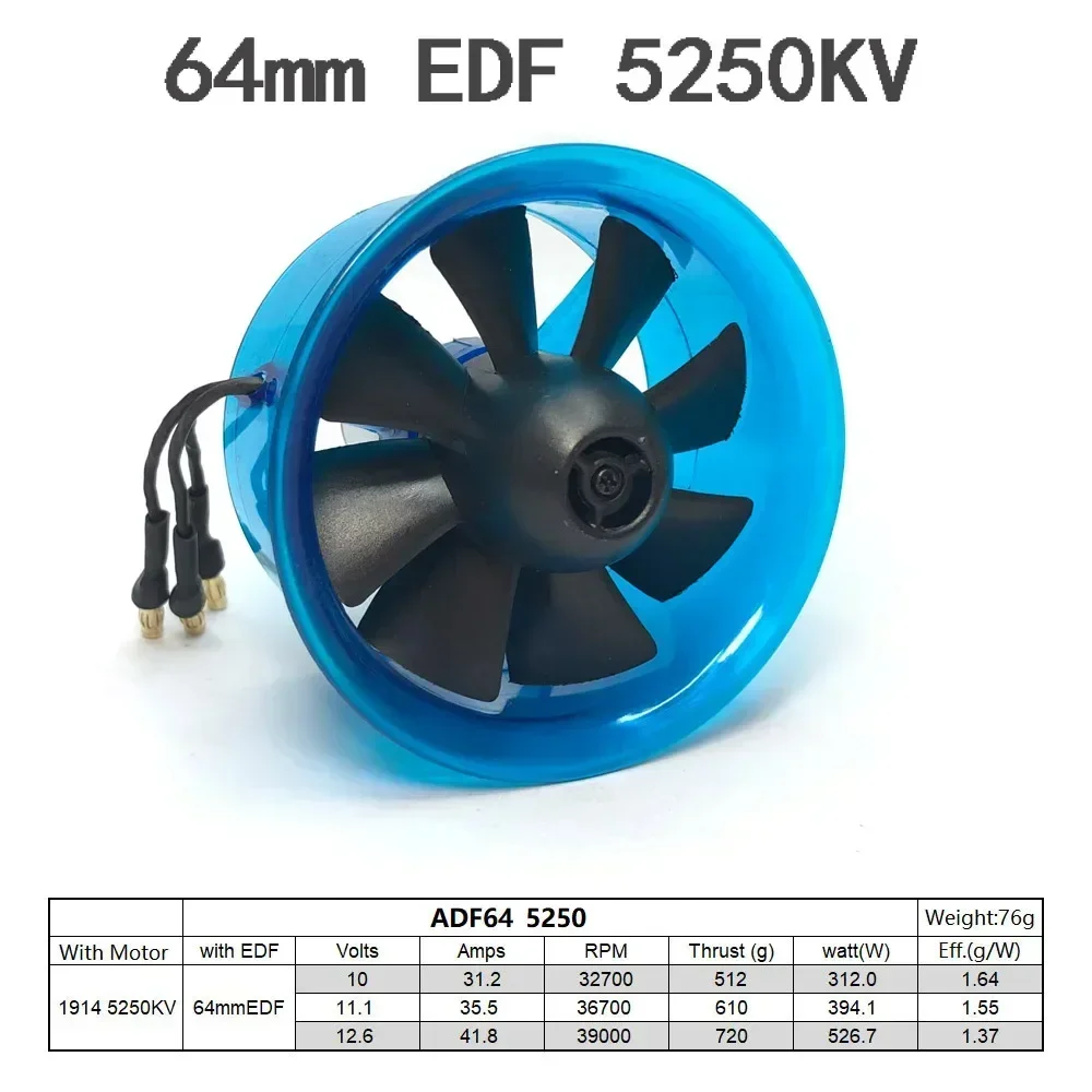 64mm Ducted Fan System EDF Power 5250KV 4300KV for Airplane Jets