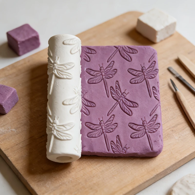 

Ролик для тиснения с узором в виде стрекозы, пластиковый инструмент для тиснения, для мягкой глины, ультралегкой глины и изготовления изделий из глины своими руками