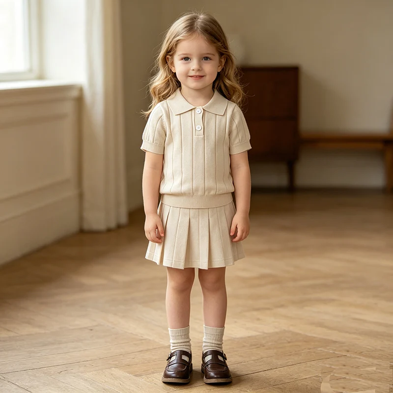

2026 New Summer Kids Thin Short Sleeved Solid Color Knitted Hollow Pullover Tops 2-10Yrs Baby Girls Pullover Sweaters