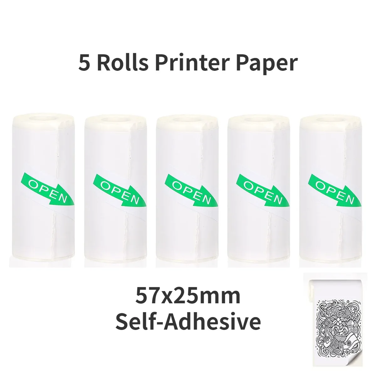 Mini papier thermique adhésif/uni 57x25mm, rouleaux de recharge d'imprimante sans BPA pour Scrapbooking/agenda/bureau/organisation à domicile/art de bricolage