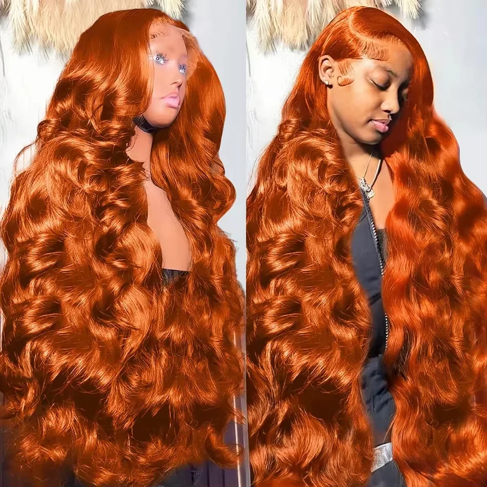 Brazilian Body Wave 32 38 inch Ginger Orange 13x6 HD Lace Front Human Hair Wigs 13x4 Lace Frontal Wigs 5x5 Glueless Closure Wig