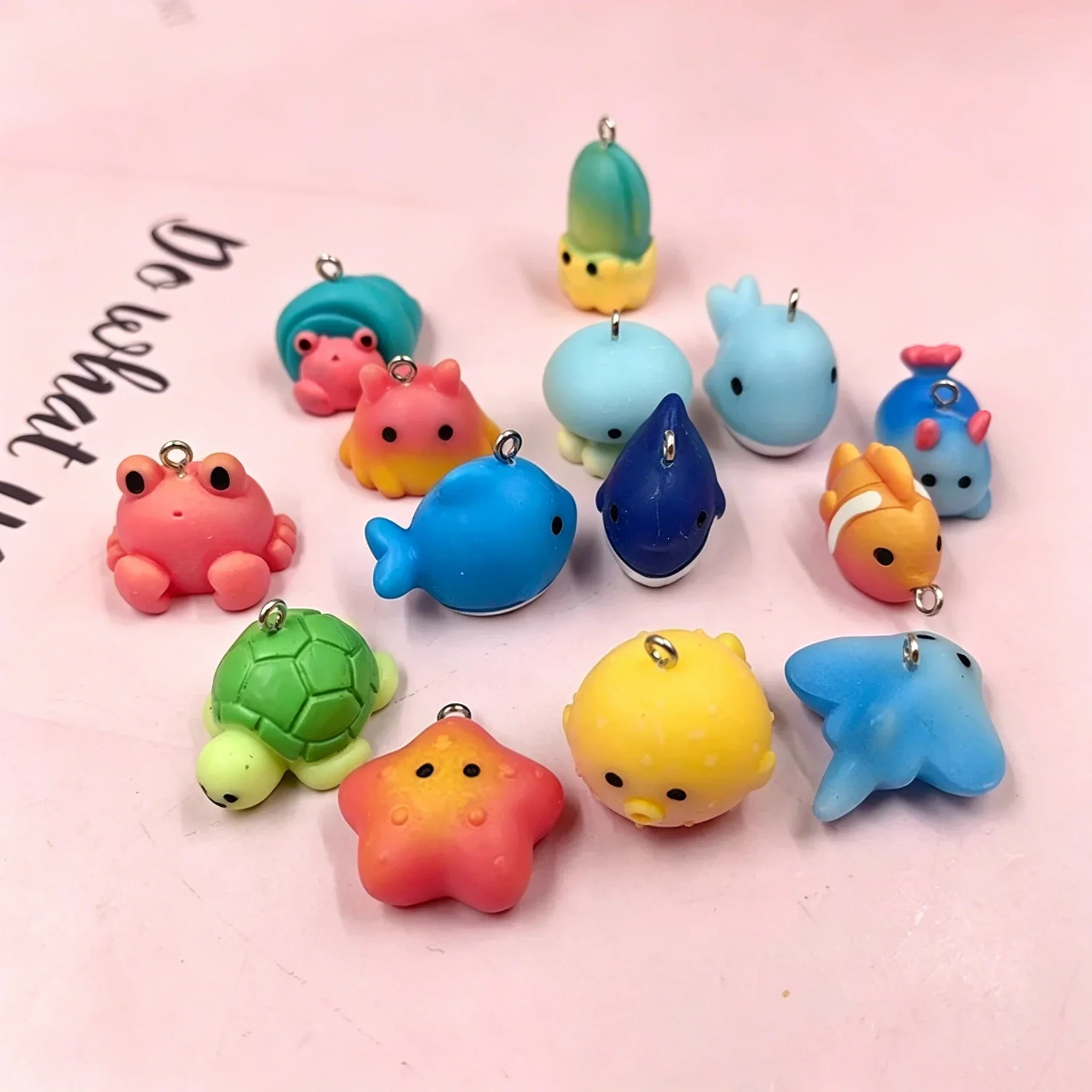 10Pcs Mini Mixed Sea Creature Resin Pendants Kawaii Octopus Turtle Whale Starfish Charms for Handmade Earrings Keychain